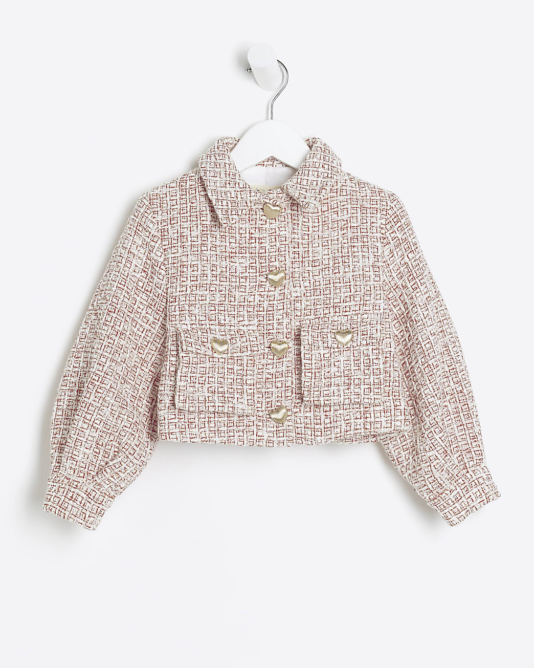Mini girls red boucle crop jacket | River Island (UK & IE)