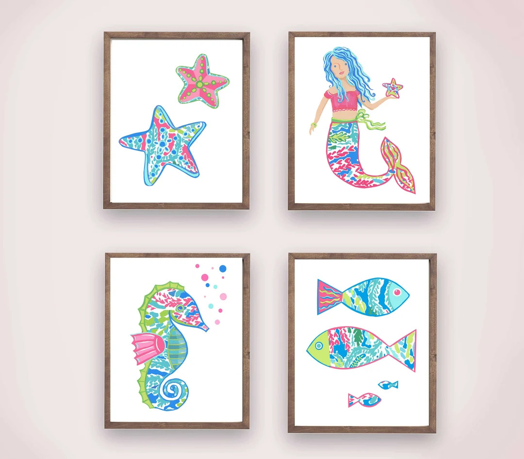 Mermaid wall art decor, baby girl nursery decor, lilly mermaid wall art prints | Etsy (US)