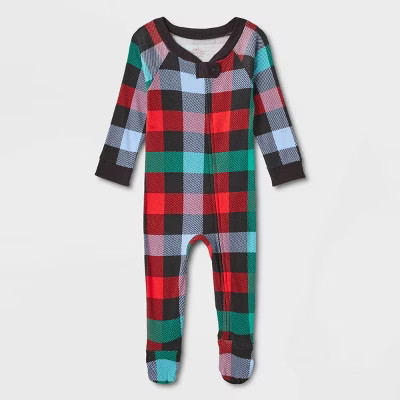 Baby Buffalo Check Matching Family Footed Pajama - Wondershop™ Green/Red/Black | Target