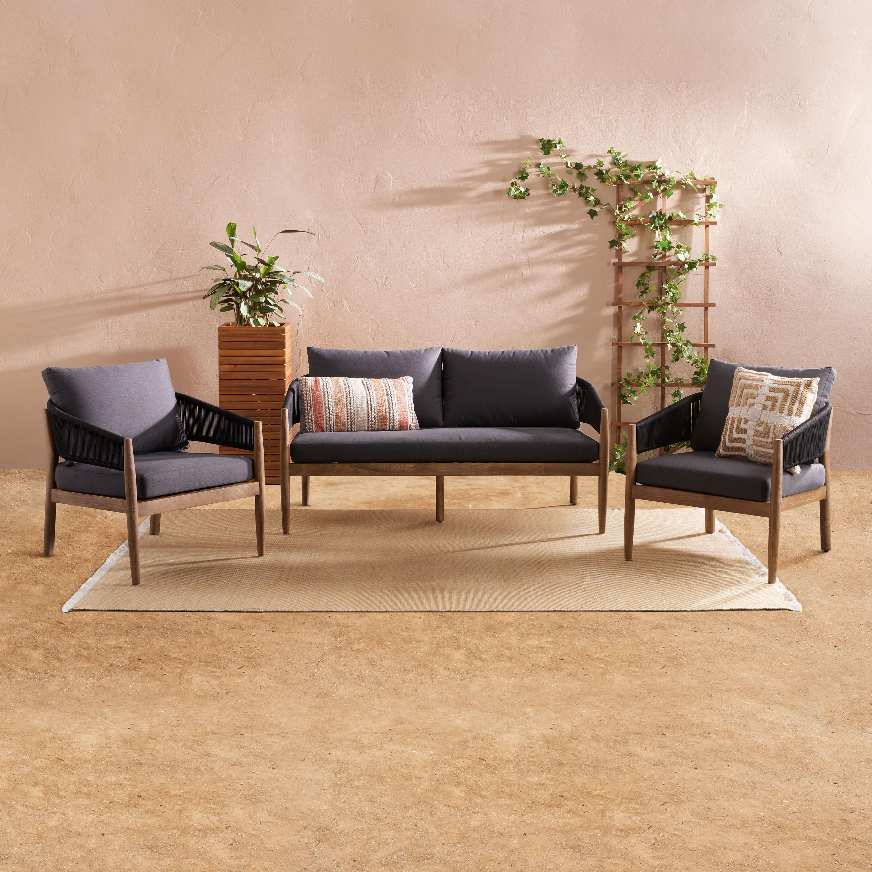 Cabrillo Acacia Wood and Rope 3 Piece Outdoor Furniture Set | World Market