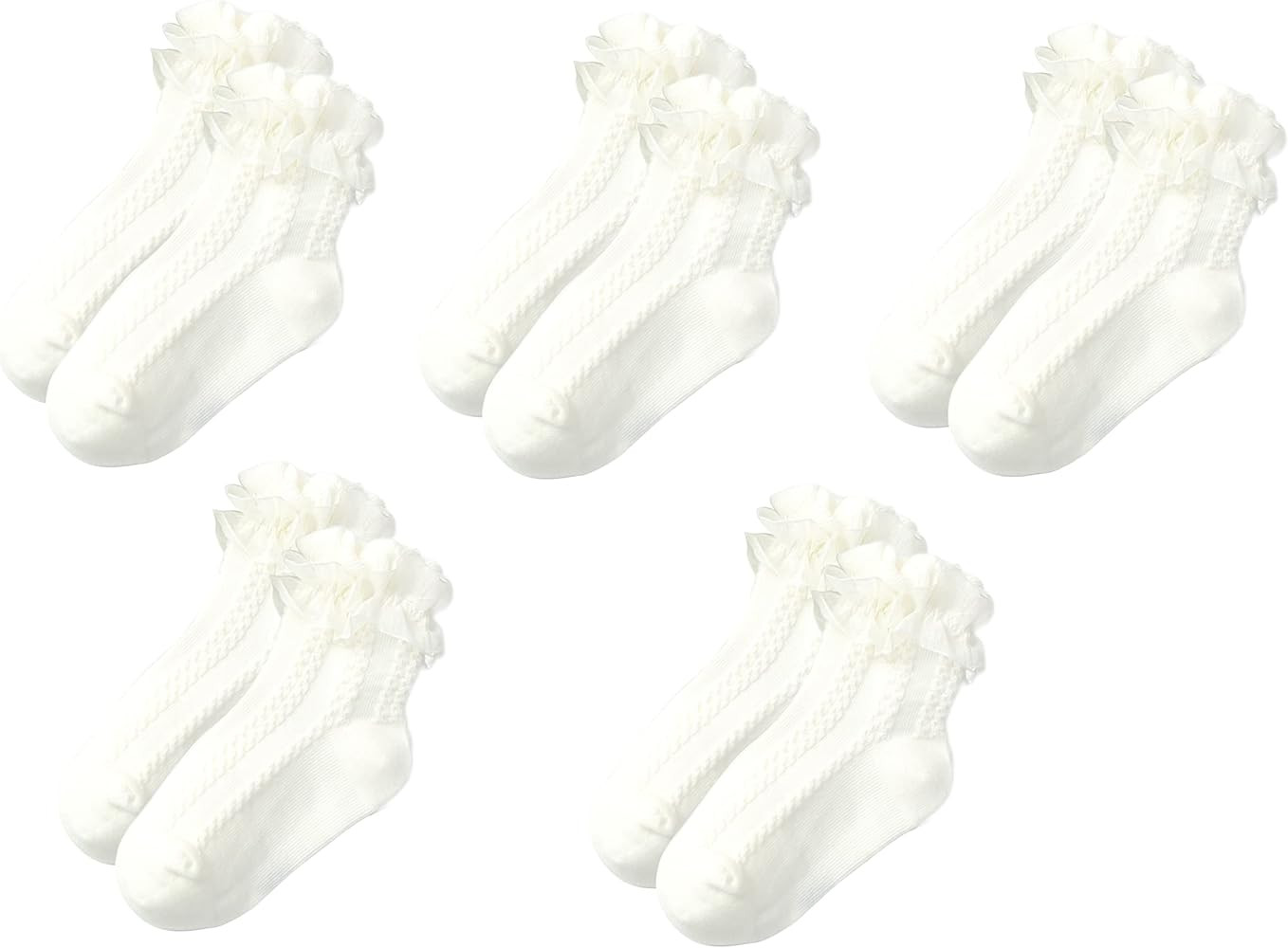 Gwenvenni Toddler Girls Double Ruffle Lace Trim Cotton Socks Frilly Dress Socks 5-Pack | Amazon (US)