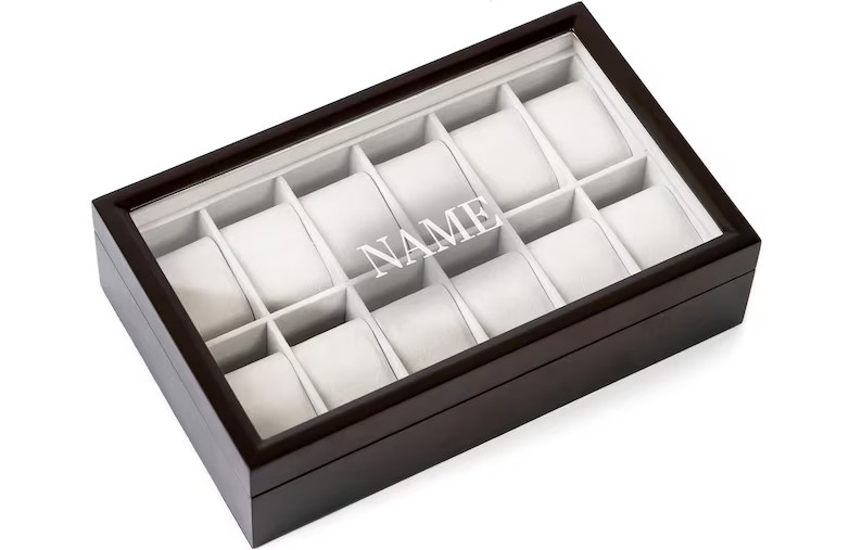 Solid Espresso Wood Watch Box Organizer With Glass Display Top 12 Slot by Case Elegance - Etsy | Etsy (US)