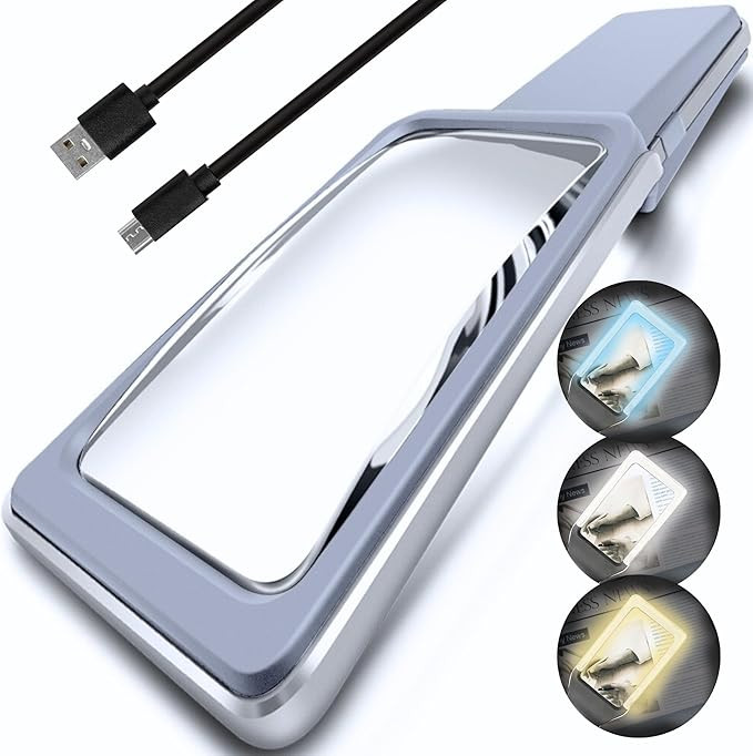 MagniPros 6X Rechargeable Magnifying Glass for Reading with 3 Color Light Modes & Anti-Glare Lens... | Amazon (US)