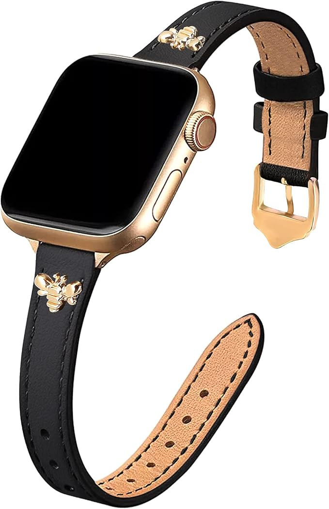 JR.DM Slim Leather-Bands Compatible with Apple Watch Band 38mm 40mm 41mm Top Genuine Leather Band... | Amazon (US)