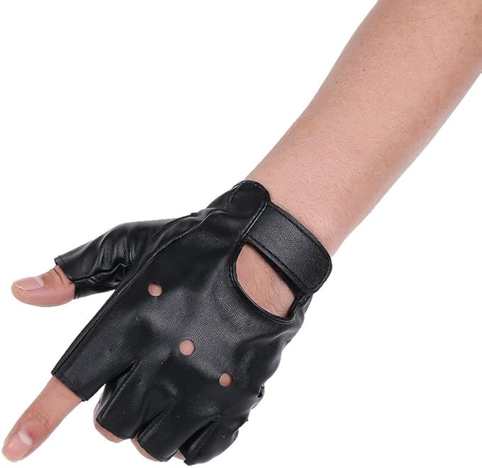 JISEN Men PU leather Gloves Steampunk Gothic Half Finger Hook-Loop Mittens | Amazon (US)