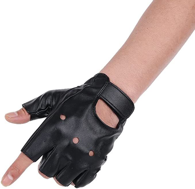 JISEN Men PU leather Gloves Steampunk Gothic Half Finger Hook-Loop Mittens | Amazon (US)