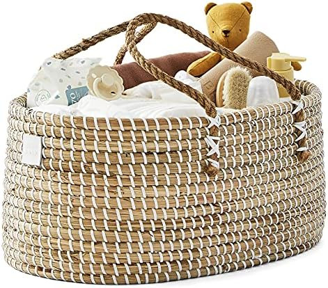 BEBE BASK Baby Diaper Caddy Organizer -- Handmade Organic Seagrass -- Luxury Diaper Caddy Basket ... | Amazon (US)