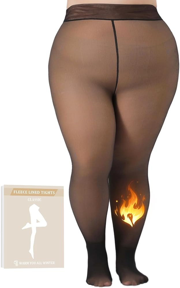 MERYLURE Plus Size Fleece Lined Sheer Tights, Fake Translucent Winter Warm Leggings for Women,Thi... | Amazon (US)