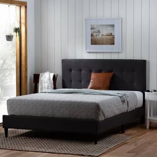 Brookside Tara Black Charcoal Queen Square Tufted Upholstered Platform Bed BS0005UBDQQCH | The Home Depot