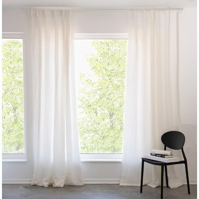100% French Linen Window Curtain Set - 50" W x 108" L - Cream | BOKSER HOME | Target