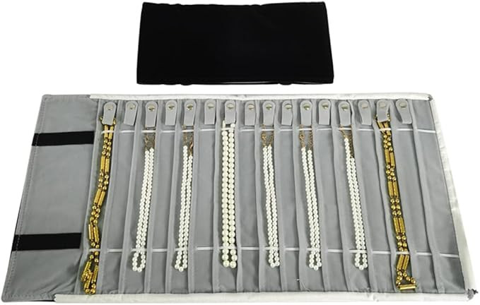 Portable Jewelry Roll Untangled Secure Necklace Travel Storage Bag Displays Holder 16 Chain (Blac... | Amazon (US)
