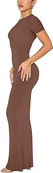 REORIA Women's Summer Casual Lounge Long Dress Elegant Short Sleeve Crew Neck Bodycon Maxi Dresse... | Amazon (US)