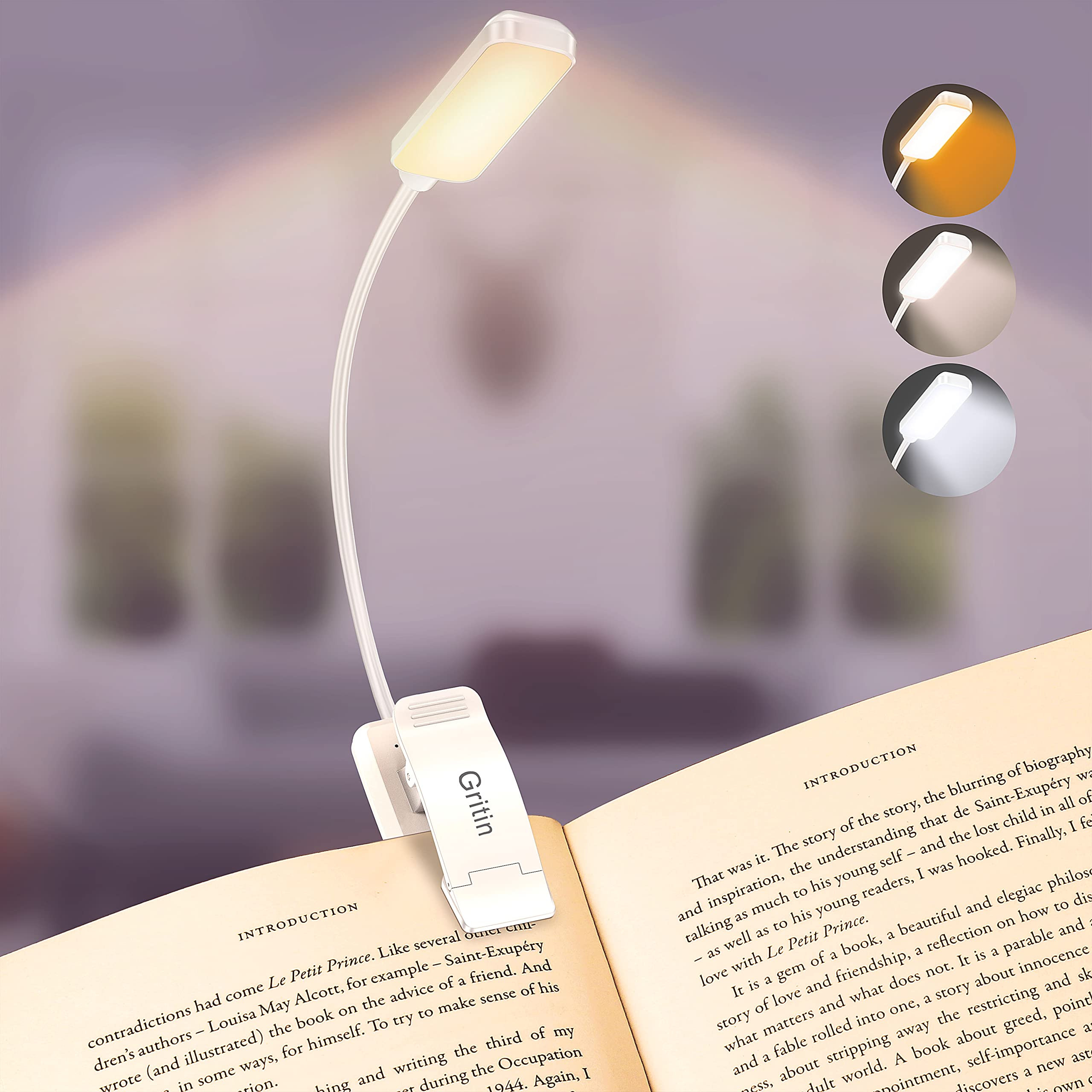 Gritin 9 LED Rechargeable Book Light for Reading in Bed -Eye Caring 3 Color Temperatures,Stepless... | Amazon (US)