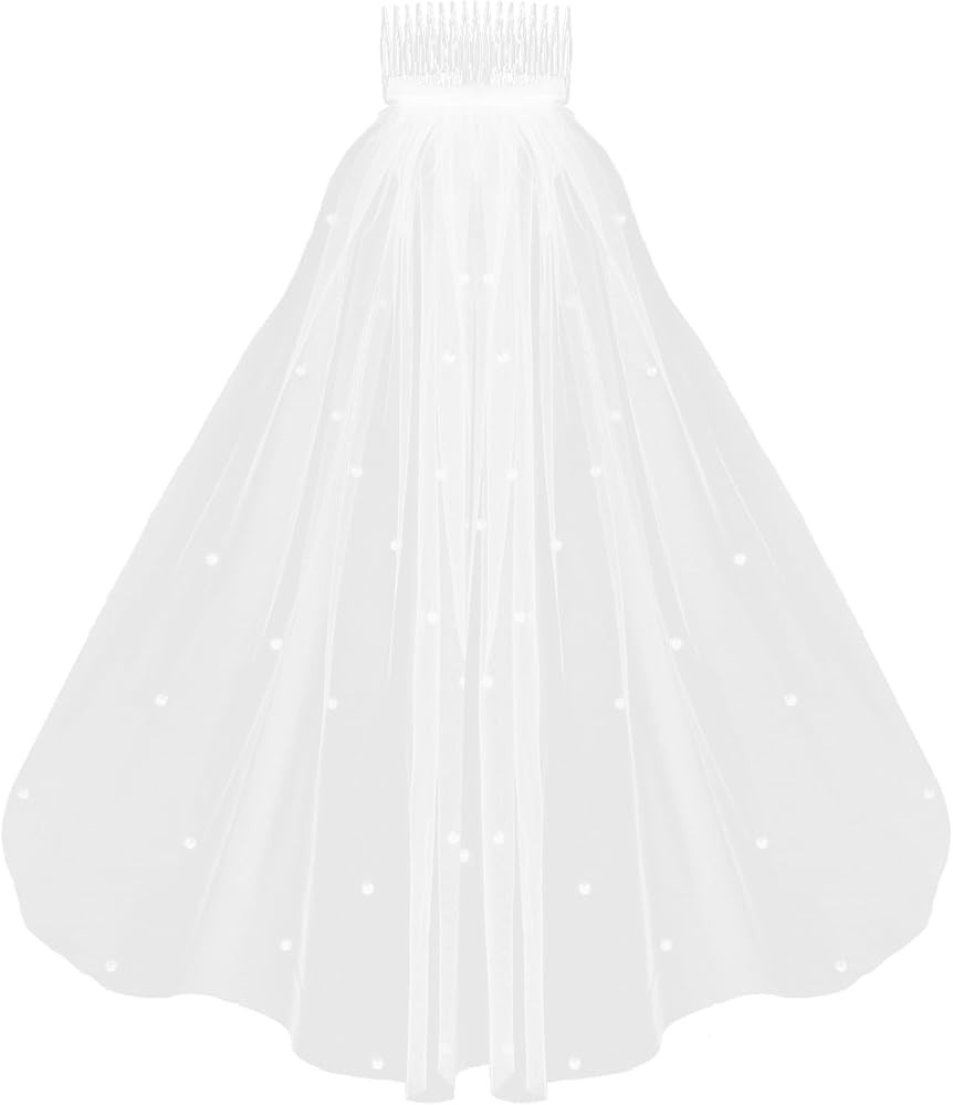 White Short Bridal Veil, Women's Short Wedding Veil with Rhinestone Bachelorette Party Pearl Brid... | Amazon (US)