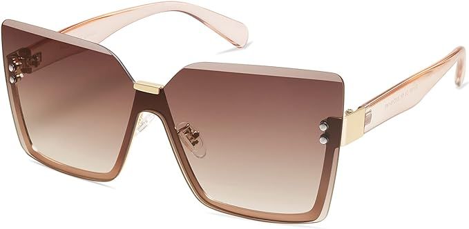 SOJOS Trendy Square Oversized Sunglasses Womens Big Rimless UV400 Ladies Shades SJ1160 | Amazon (US)