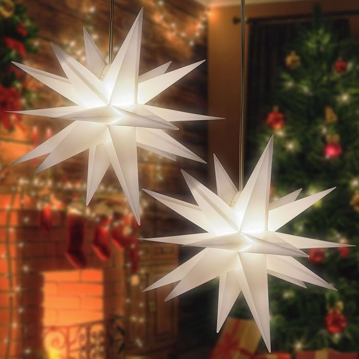 2 Pack 18-Pointed Moravian Star Christmas Lights Decorations with Timing Function, Hanging Outdoo... | Amazon (US)