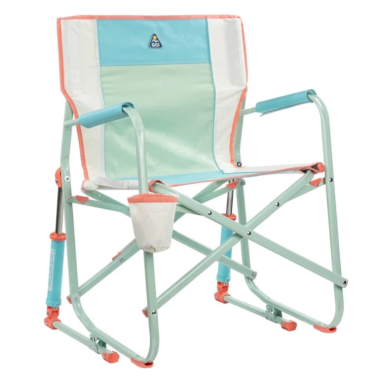 GCI Outdoor Freestyle Rocker Foldable Rocking Camp Chair with Solid Backrest, Ivory Colorblock | Walmart (US)