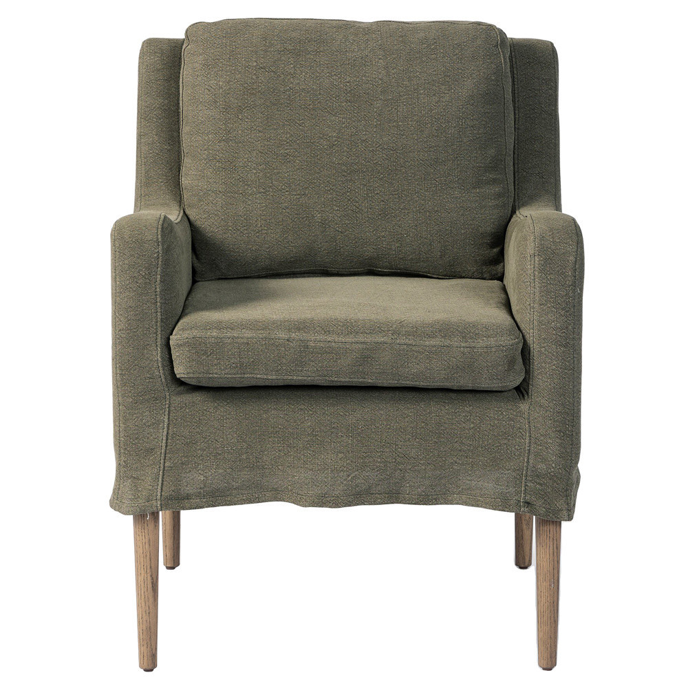 Aurelia Broadway Olive Linen Dining Chair | Kathy Kuo Home