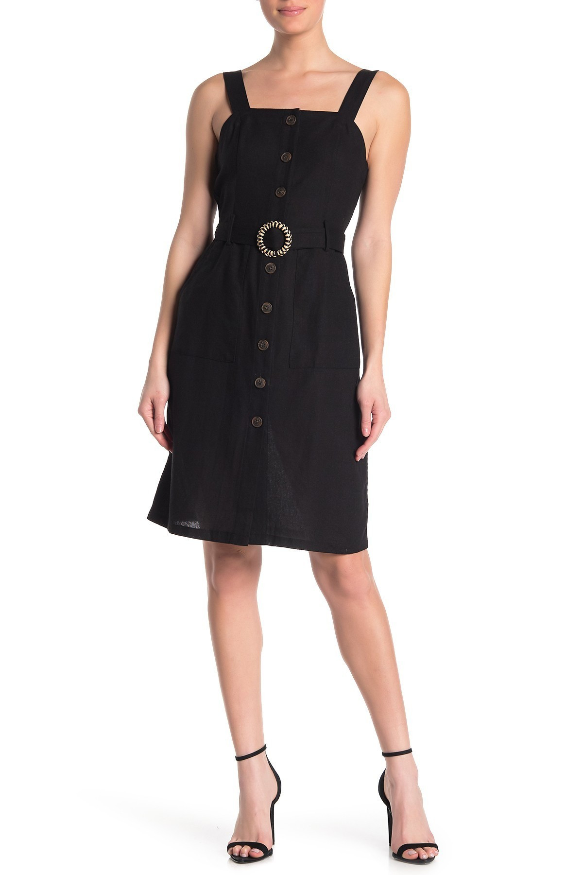 Button Front Square Neck Midi Dress | Nordstrom Rack