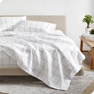 Queen Modern Plaid - White/Grey 4 Piece Printed Pattern Ultra Soft Sheet Set by Bare Home | Target