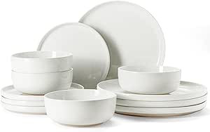 Famiware Milkyway Plates and Bowls Set, 12 Pieces Dinnerware Sets, Dishes Set for 4, White | Amazon (US)