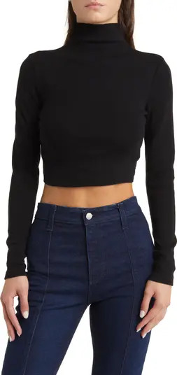 x EmRata Kathryn Mock Neck Stretch Cotton Crop Sweater | Nordstrom