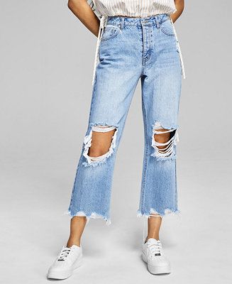 And Now This Women's Cotton Ripped Cropped Wide-Leg Jeans & Reviews - Jeans - Women - Macy's | Macys (US)