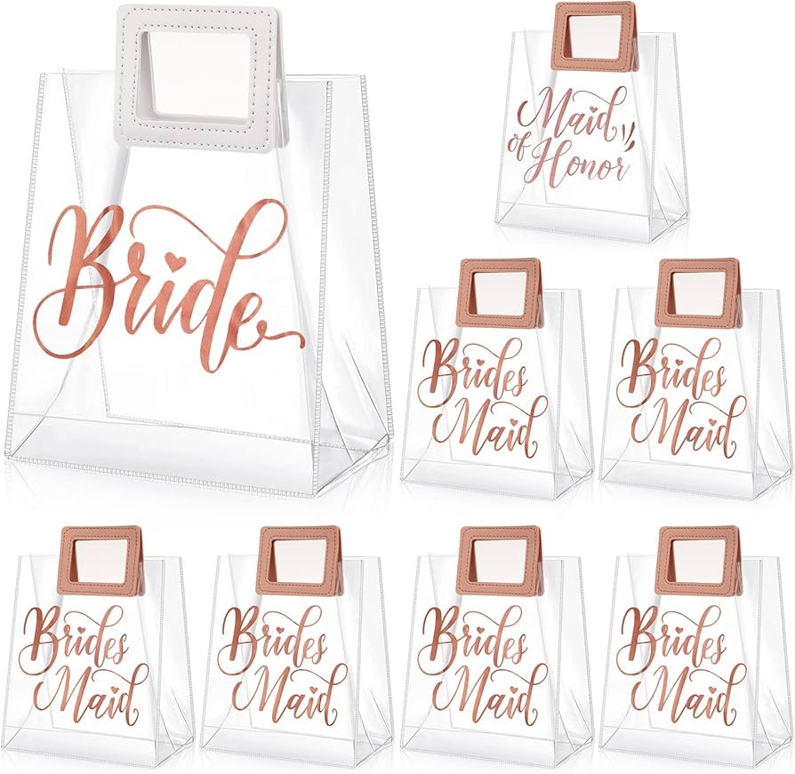 Thenshop 8 Pcs Bridesmaid Gift Bags Wedding Clear Gift Bag with Handle Bride Gift Bags, 1 Maid of... | Amazon (US)