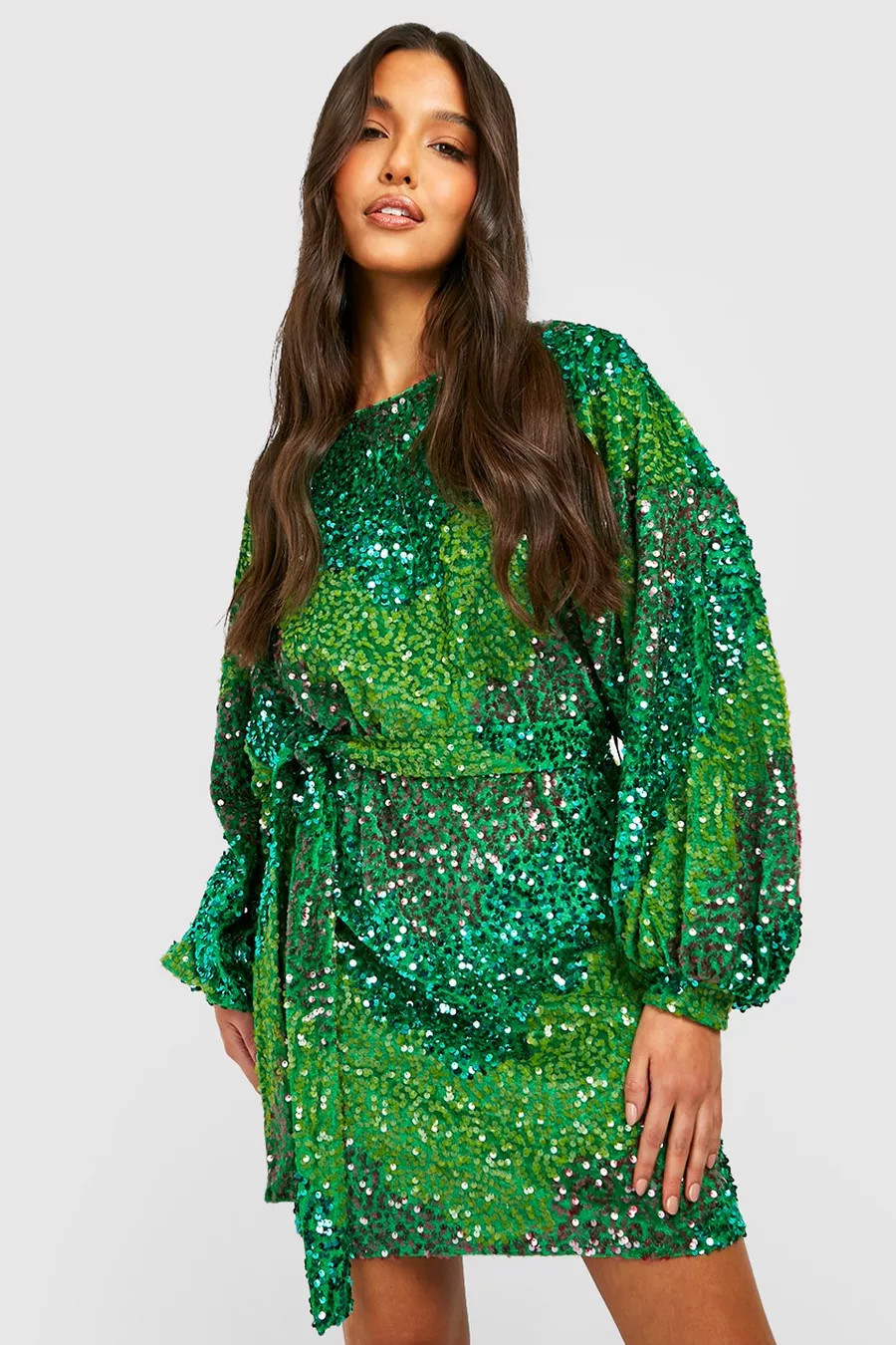 Panelled Sequin Belted Mini Party Dress | Boohoo.com (US & CA)