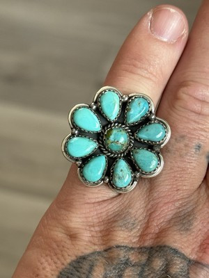 STERLING SILVER NATIVE AMERICAN SW  BIG TURQUOISE CLUSTER RING ADJ BAND .925 | eBay US