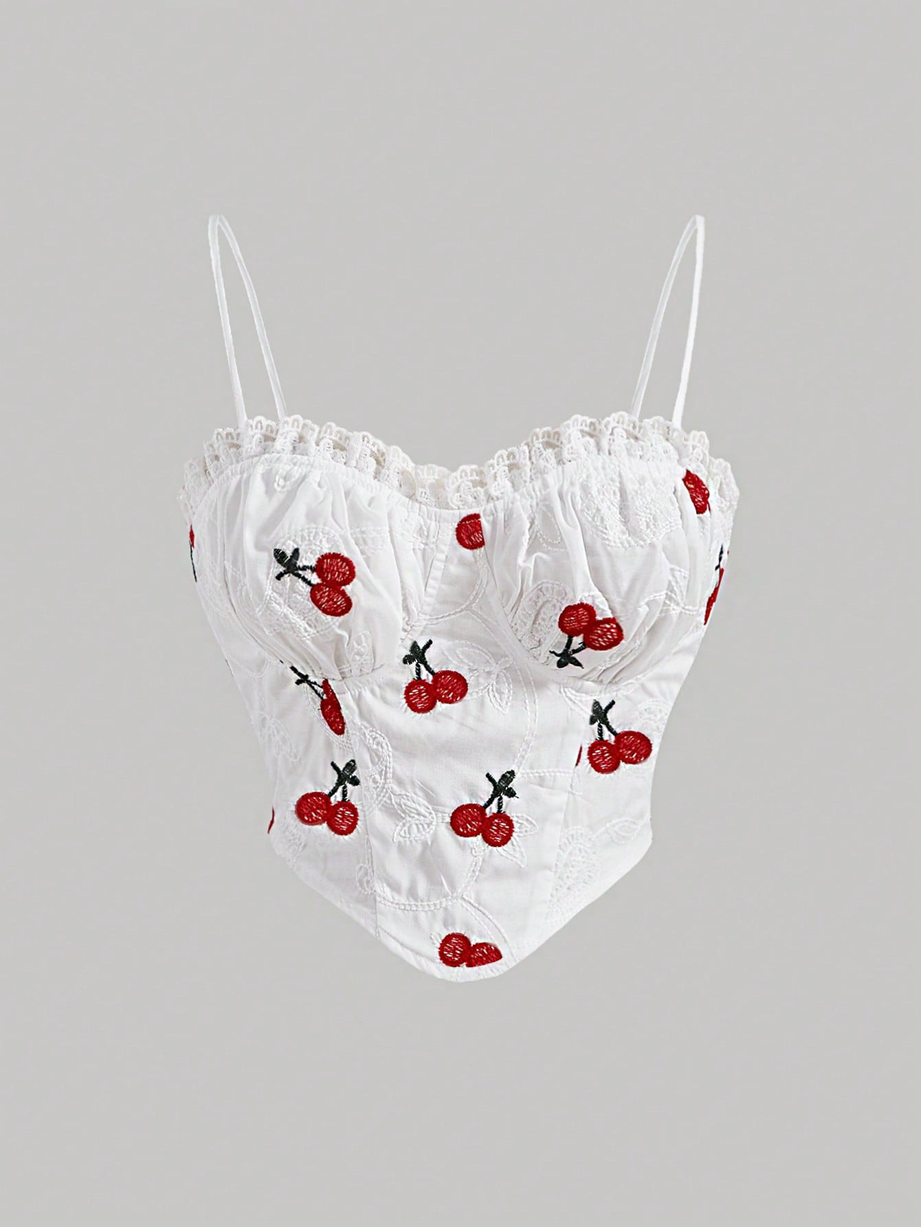 SHEIN MOD Cherry Print Frill Trim Ruched Bustier Cami Top | SHEIN
