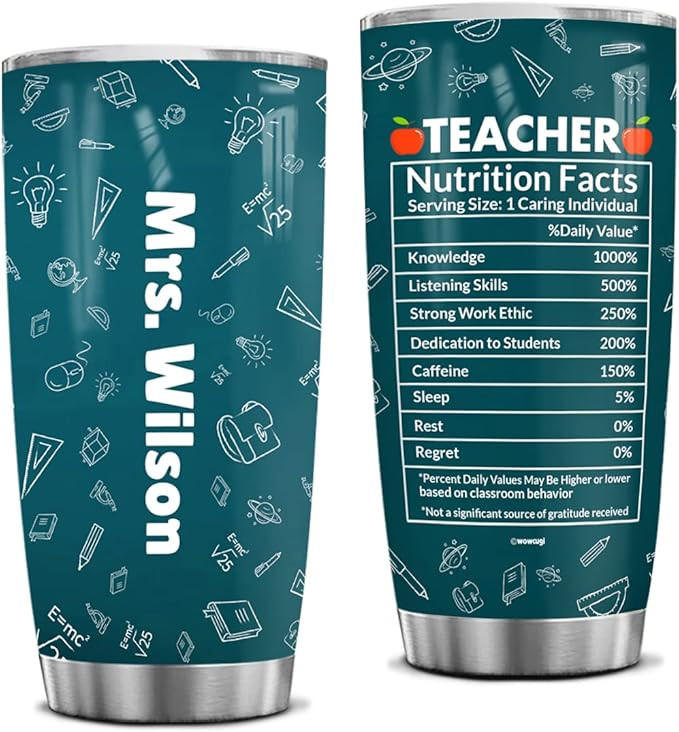 wowcugi Teacher Appreciation Gifts Personalized Teacher Tumbler Nutrition Facts Tumblers 20 oz 30... | Amazon (US)