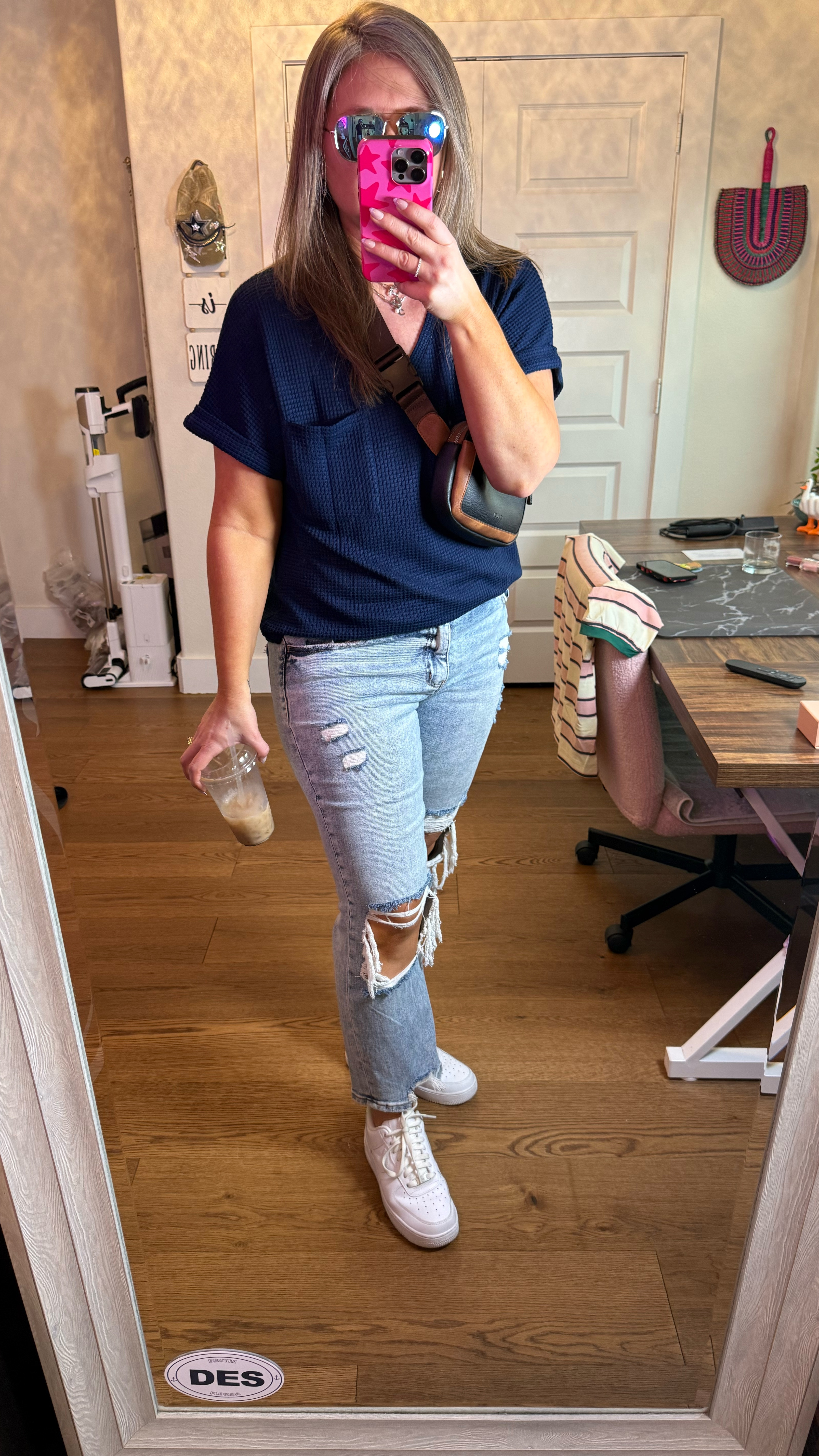 Replying to @Jen Peña 🆘🇺🇸 Day 8 of 30 Outfits in 30 Days – Cute, Comfy & Casual! This blue V-neck tee didn’t fit the vibe last time, but now? It’s a YES with these distressed light-wash jeans, fun blingy jewelry, and classic white sneakers! Proof that the right styling can totally change a look.

If you’re shopping for easy spring outfits, casual everyday looks, or comfy fits this one’s a must-have! Who else has an outfit they gave a second chance? Drop a 🙋‍♀️ if you can relate!

#SpringStyle #EffortlessFashion #CasualChic #EverydayOutfits #ComfyAndStylish 

#LTKStyleTip #LTKMidsize #LTKFindsUnder50