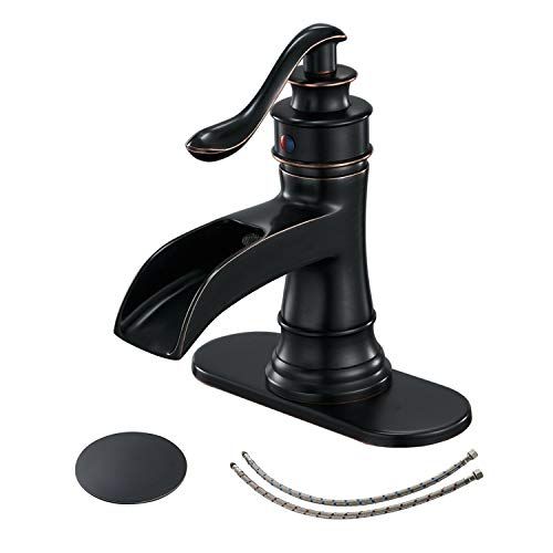 BWE Bathroom Sink Faucet Oil Rubbed Bronze Waterfall with Pop Up Drain Stopper Assembly Water Supply | Amazon (US)