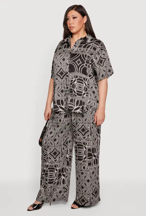 Plus Size Geometric Print Button Front Tunic Blouse | Rainbow Shops