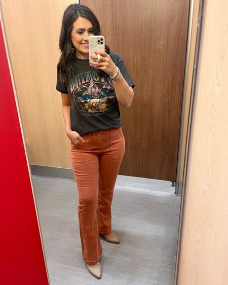 This outfit is so flattering! I love the bell bottoms. Sized up to a medium in the shirt and the pants fit true to size. 

#LTKstyletip #LTKSeasonal #LTKsalealert