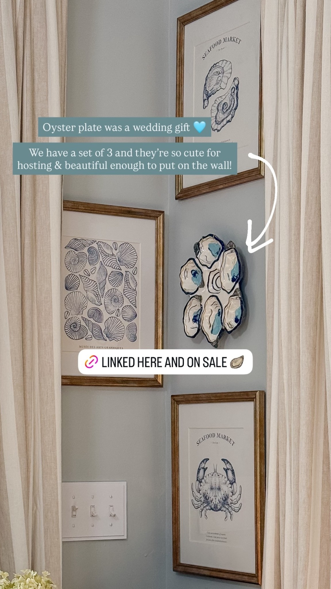 Oyster plate was a wedding gift 🩵 

We have a set of 3 and they’re so cute for hosting &amp; beautiful enough to put on the wall!