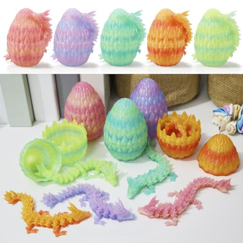 3D Printed Dragon Egg with Dragon Inside, Articulated Crystal Fidget Toy,Cool Stuff Fun Gifts for Adults,Teens, Boy, Easter Basket Stuffers, Decor for Home Office Car Desk, Classroom Rewards (5color) | Amazon (US)