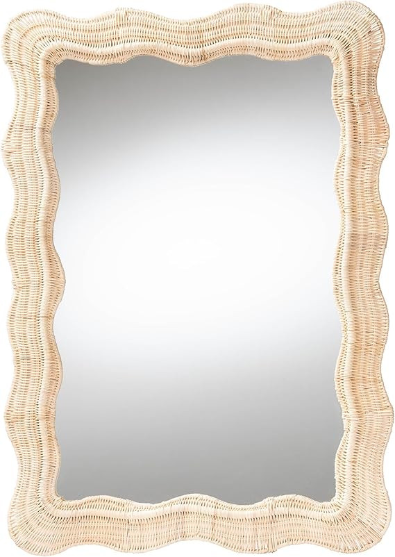 bali & pari Hasana Scallop Natural Rattan Accent Wall Mirror, 39.5" L x 27.6" W | Amazon (US)