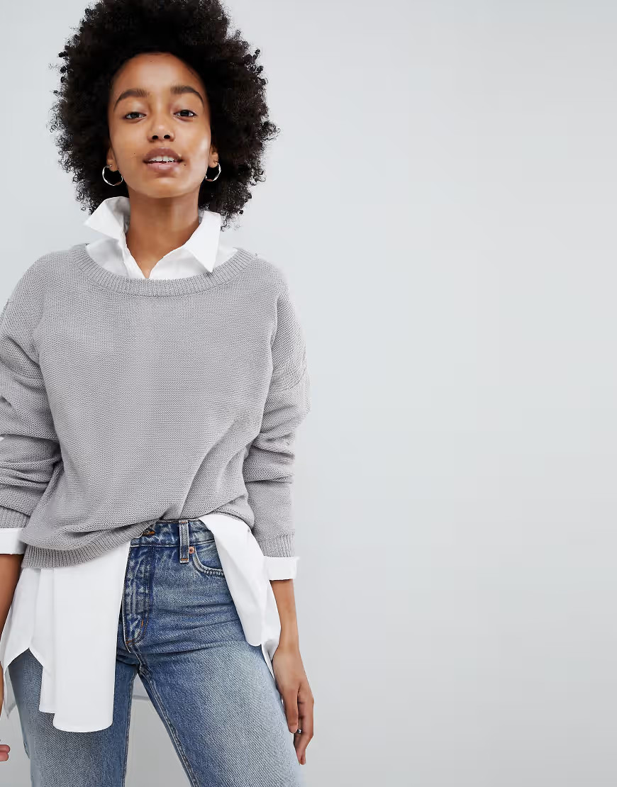 Brave Soul Grunge Round Neck Jumper-Grey | ASOS (Global)