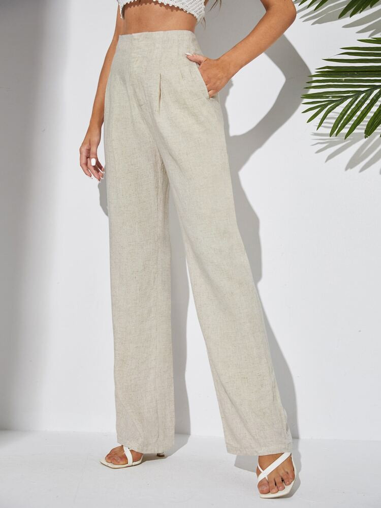 SHEIN Tall Fold Pleated Straight Leg Pants | SHEIN