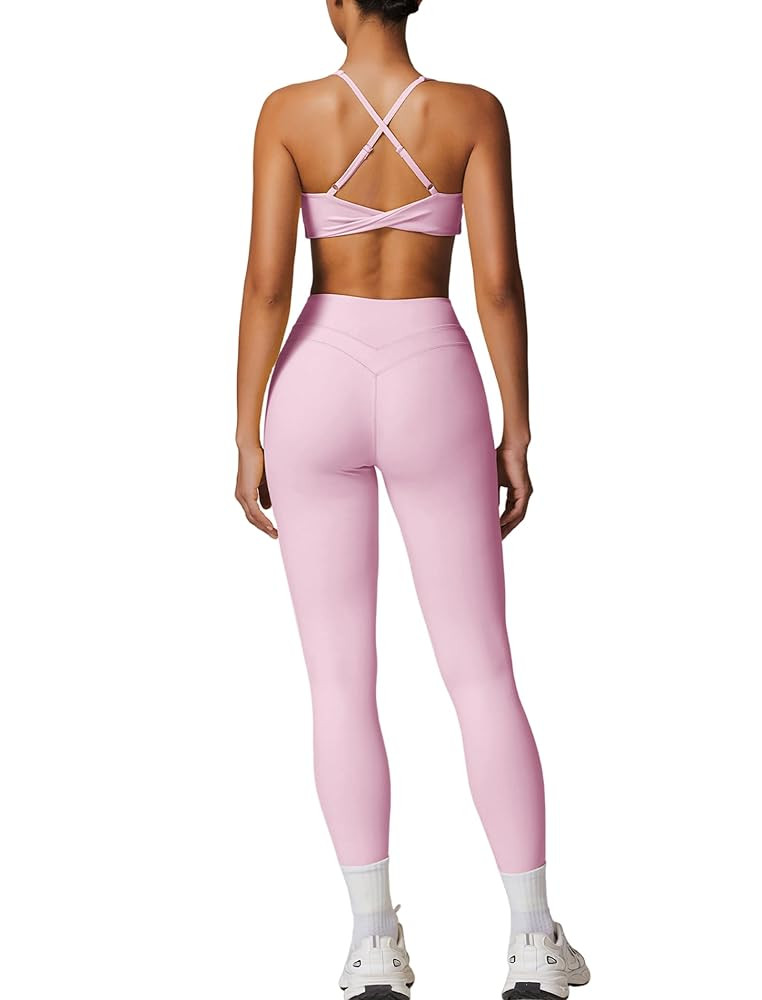Womens Workout Sets Adjustable Straps Sports Bras and High Waist Leggings Sets Pilates 2 Piece Ou... | Amazon (US)