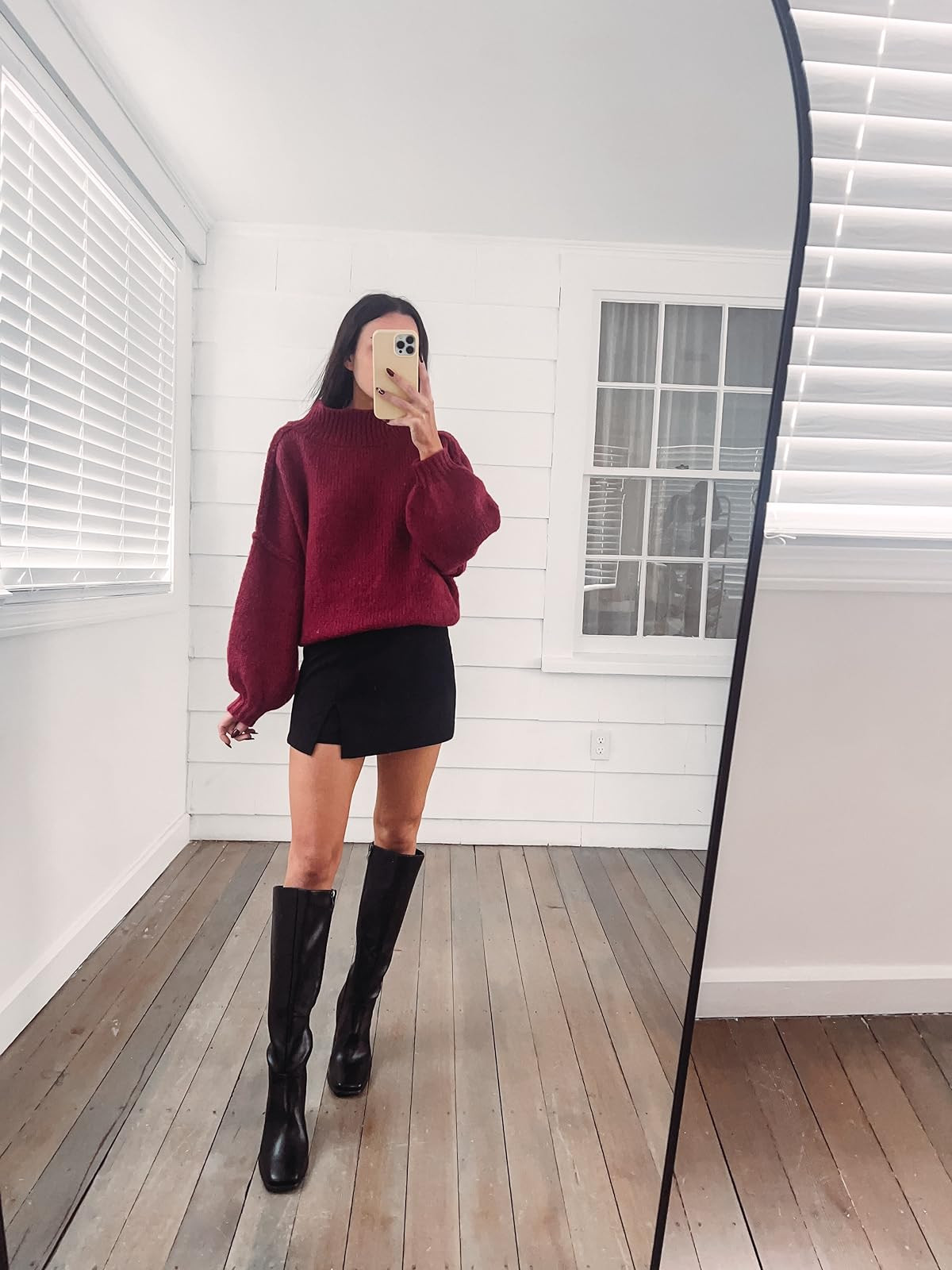 Christmas party outfit- XS in skort, boots true to size, sweater in S. 
 

 #LTKHoliday #LTKPetite #LTKFindsUnder100