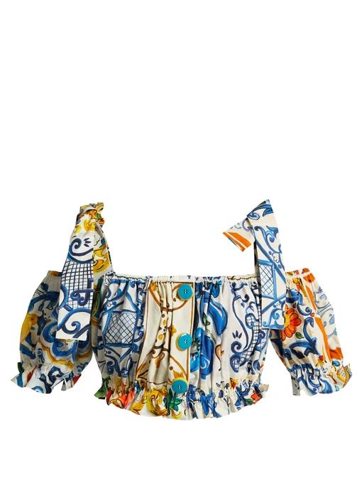 Majolica-print cotton off-the-shoulder top | Dolce & Gabbana | Matches (UK)