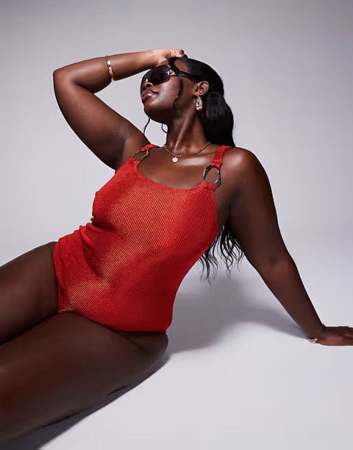 South Beach Curve crinkle swimsuit in rust | ASOS (Global)