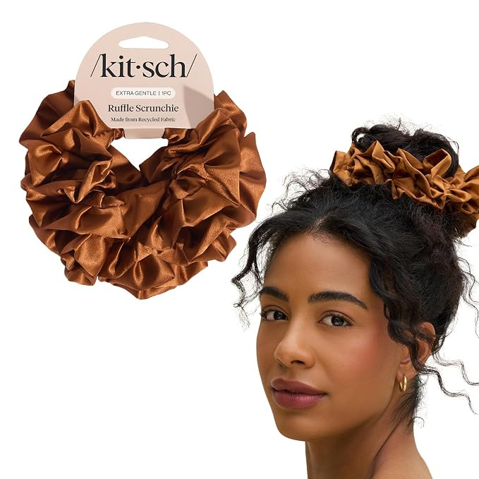 Kitsch Recycled Satin Ruffle Scrunchie – Gentle Hair Scrunchie for Women, Eco-Friendly Hair Tie... | Amazon (US)