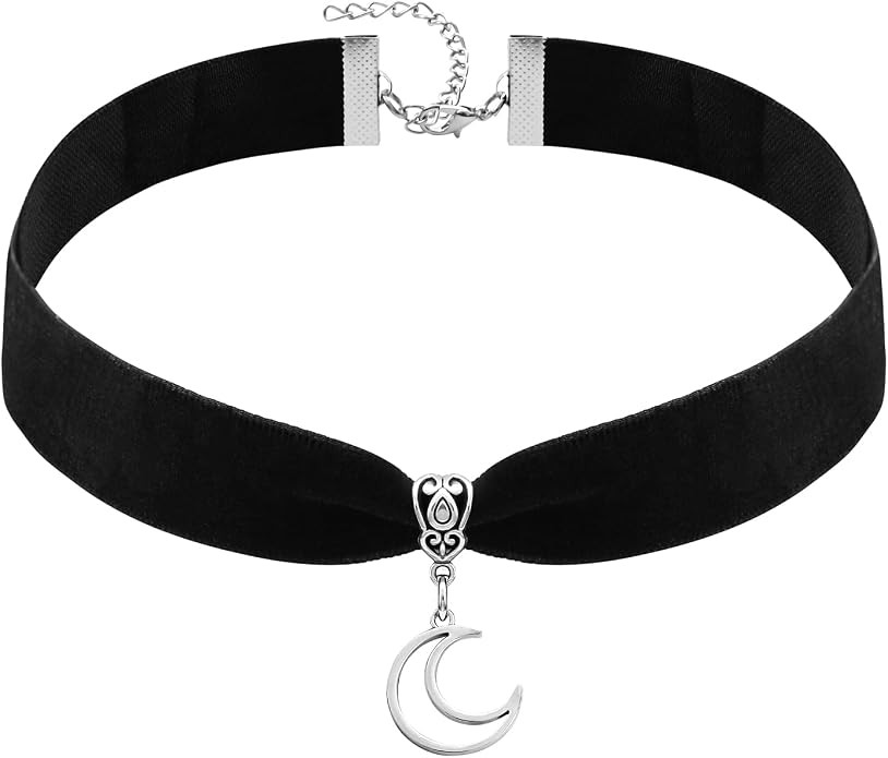 RareLove Halloween Costumes Black Velvet Gothic Collar Choker Crescent Moon Necklace Alloy Plated... | Amazon (US)