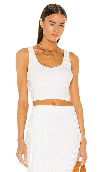 Rib Sweater Knit Cropped Scoop Tank in White | Revolve Clothing (Global)