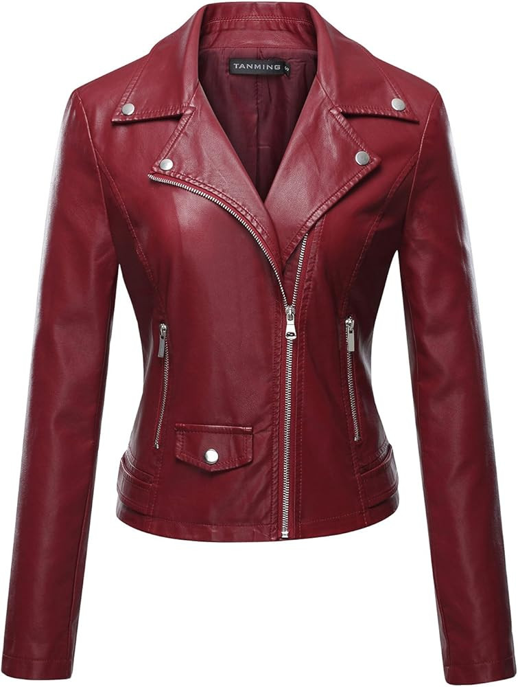 Tanming Women's Faux Leather Moto Biker Short Coat Jacket | Amazon (US)
