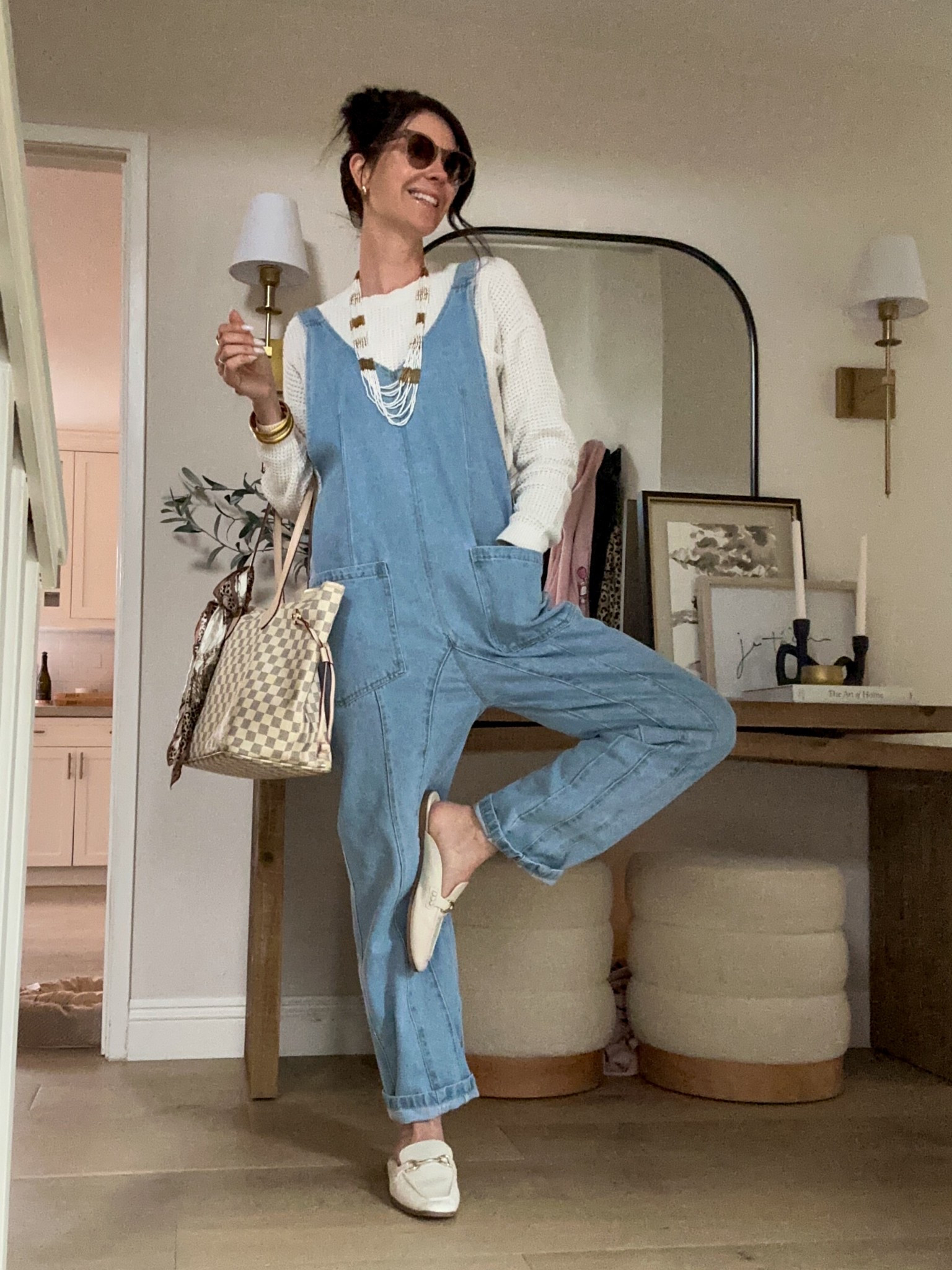 I was in a playful mood today. This outfit felt appropriate. For some reason the bag image of the designer look for less ($50!!) is showing brown but they also have the color I have plus the brown and a black option  